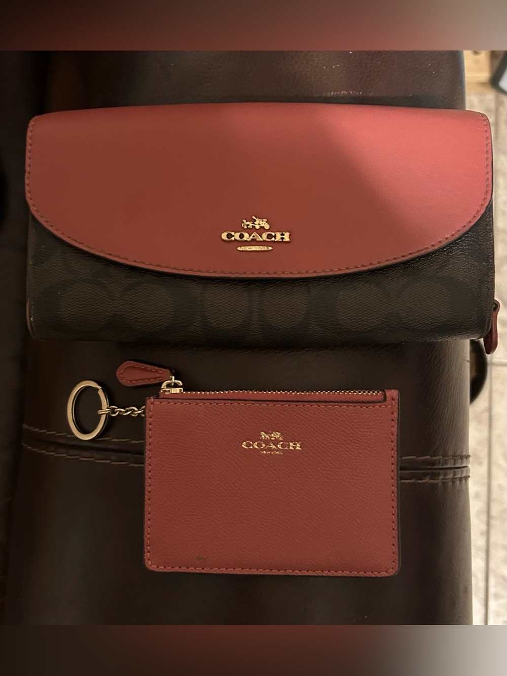 Coach Black Signature Wallet with Rose Leather Flap & Coin Card Case